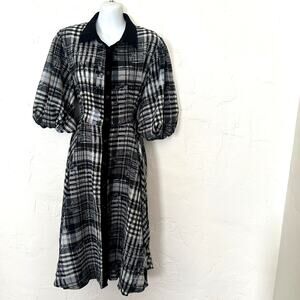 Gracia Midi Shirt Dress Plaid Graffitti Puff Sleeve Size Large